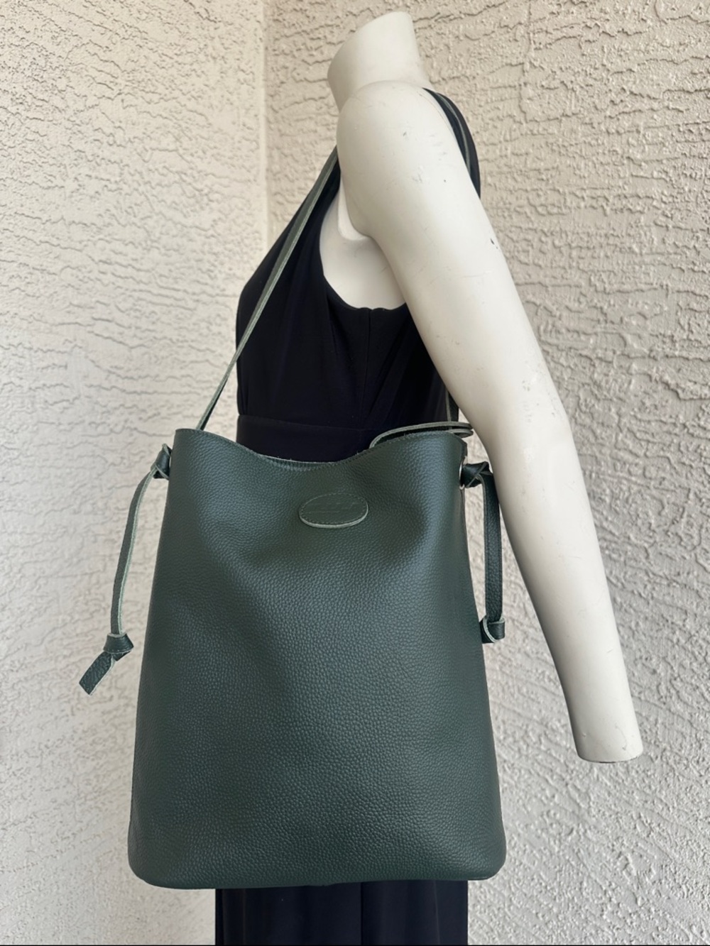 M.I.L.A  “Jackie” Pebbled Leather Shoulder Tote in Forest Green